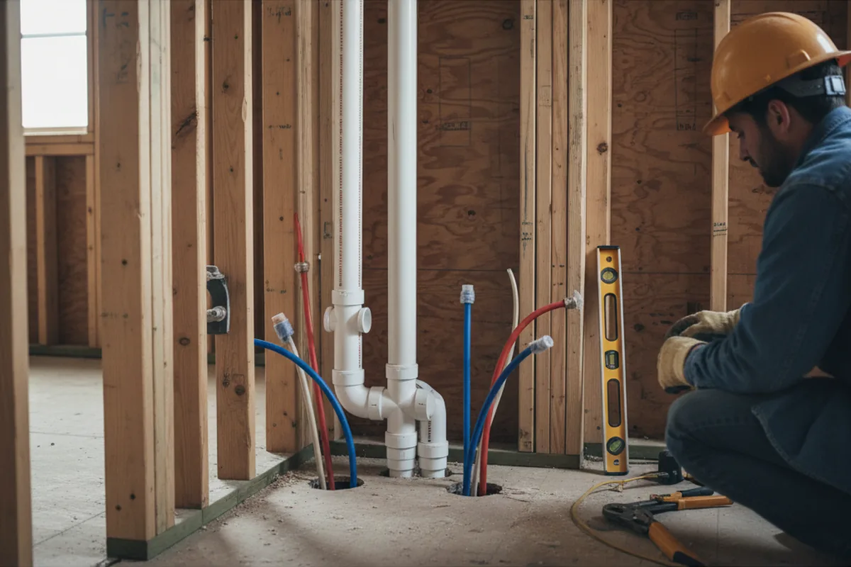 Drain and supply rough-in during Leak Detection in Charlotte